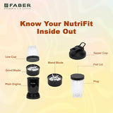 Faber Sportz 2-in-1 Nutrifit Nero Blender Mixer Grinder - 400W, 100% Copper Motor, Detachable SS Blade, 500ML & 300ML Jars, Wet & Dry Grinding, Smoothie Maker