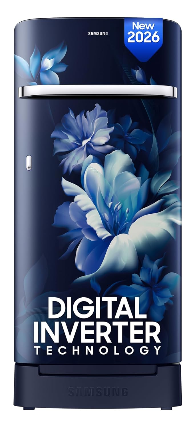 Samsung 189 L, 5 Star, Digital Inverter, Direct-Cool Single Door Refrigerator (RR21H2H25UZ/HL, Midnight Blossom Blue, Base Stand Drawer, Single Touch Defrost, )