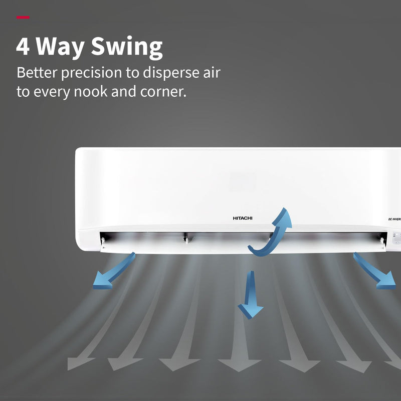 Hitachi 2 Ton Class 3 Star, 4-Way Swing, ice Clean, Xpandable+, Inverter Split AC (100% Copper, Dust Filter, 3400SXL RAS.G322PCBISS, White)