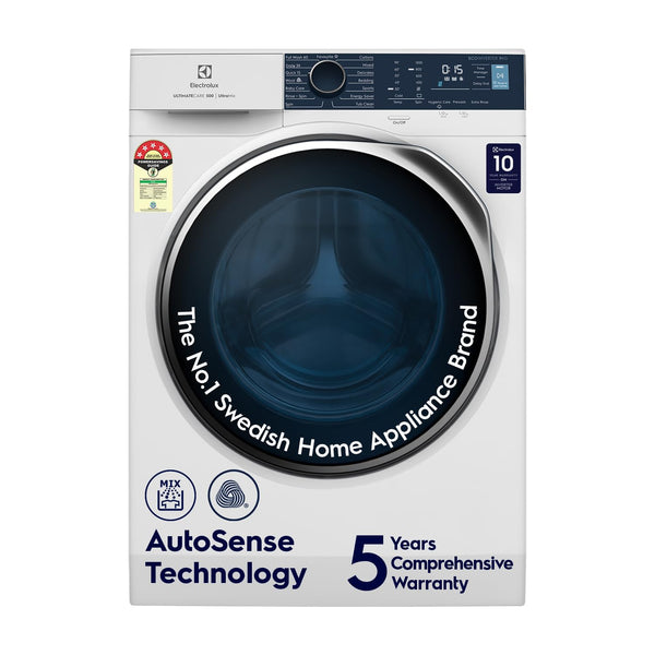 Electrolux 9kg 5 Star Fully Automatic Front Load Washing Machine with UltraMix, Full Load Vapour Wash for Sustainable Clothing, Hygienic Care, EcoInverter, White, UltimateCare 500, EWF9024R5WB