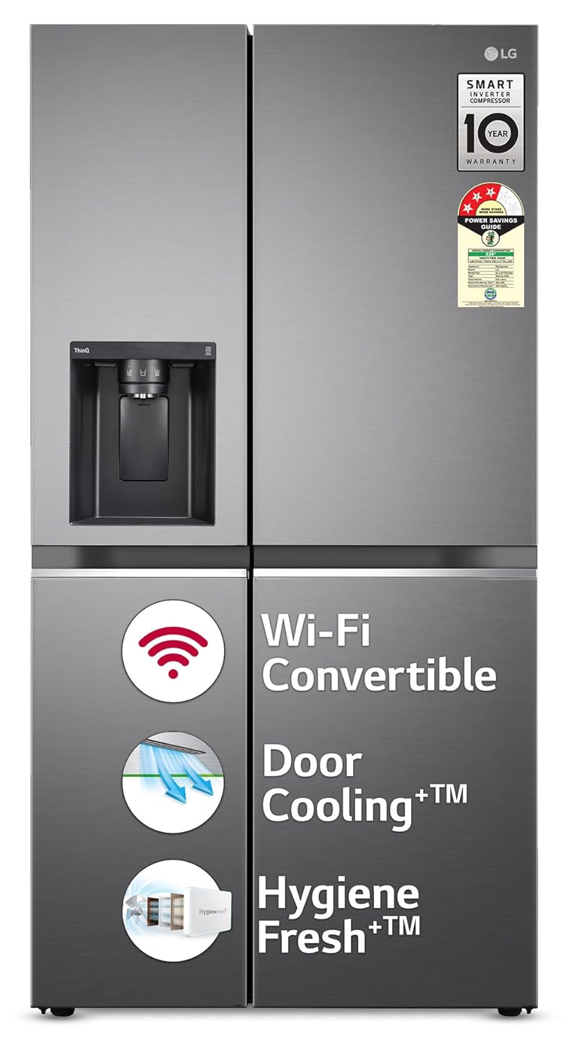 LG 630 L 3 Star Frost Free Smart Inverter Wi-Fi Double Door Side by Side Refrigerator (GL-L257CPZ3, Shiny SteelWith Water & Ice Dispenser)