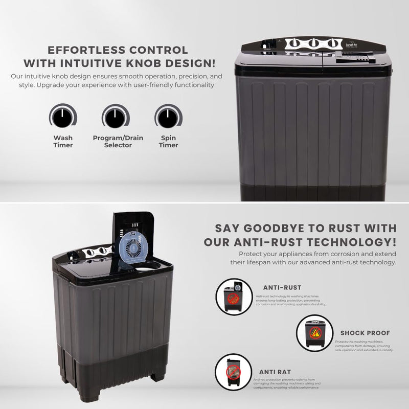 Ionstar 7 Kg Semi Automatic Washing Machine - 5 Star Rated - 2025 - Top Load - Jet Pulsator - Magic Filter - Special Air Dryer - Buzzer - Wheels - Powerful Copper Motor - 1500 RPM (STAR70-AQUA-G)