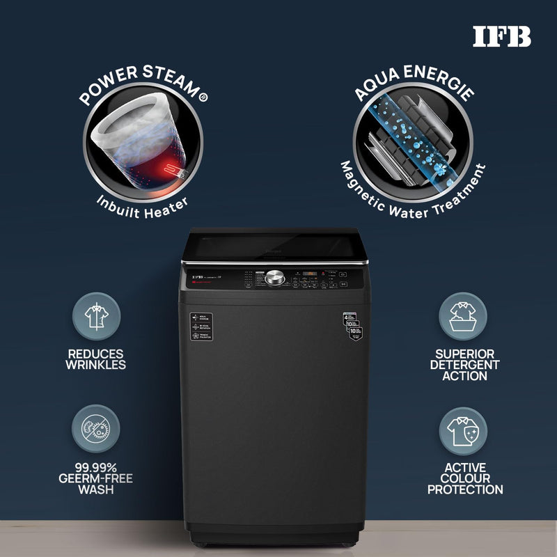 IFB 9 Kg 5 Star with DeepClean Technology, AI Powered, Fully Automatic Top Load Washing Machine (TL900NB2S, PowerSteam, Inbuilt Heater, Aqua Energie, Noir Black)