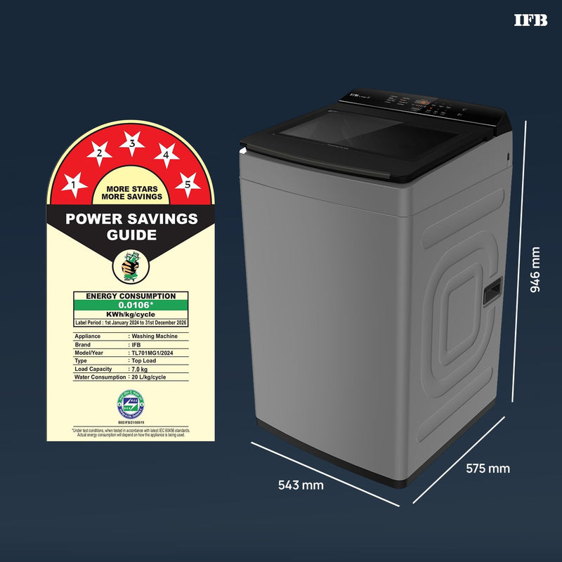 IFB 7 Kg 5 Star with Deep Clean Technology Powered by AI, Fully Automatic Top Load Washing Machine (TL701MG1, ActivMix, Aqua Energie, Med Grey)