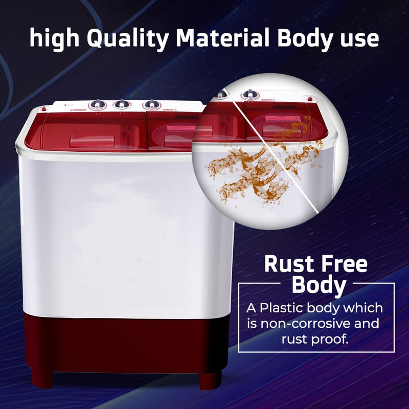 Power Guard 7 kg 5 Star Semi-Automatic Top Loading Washing Machine Appliance (2024 Model,PG70WM-BG-OP, Burgundy, Powerful Motor, Effective Wash Pulsator,Air Turbo Drying,1380 RPM & Castors)