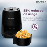 Faber 2L 1300W Air Fryer | Fry, Bake, Roast, Toast, Reheat, Defrost & Grill | 85% Less Oil, 360° Rapid Air Cooking | 6 Preset Menu, Auto Off, Light Indicator | Non-Stick Pan, Non-Slip Feet | (Black)
