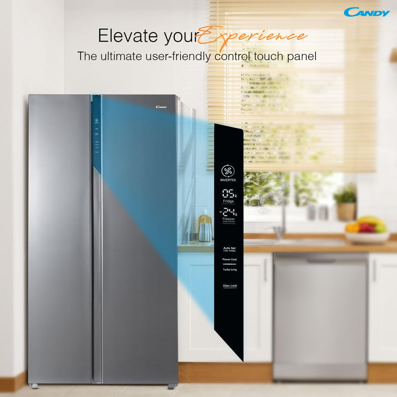CANDY 602 L Frost Free Side by Side Refrigerator with 100% Convertible Technology, Digital Control Panel and Magic Convertible Cooling 2-door (Shiny Steel, CSS6600TS)