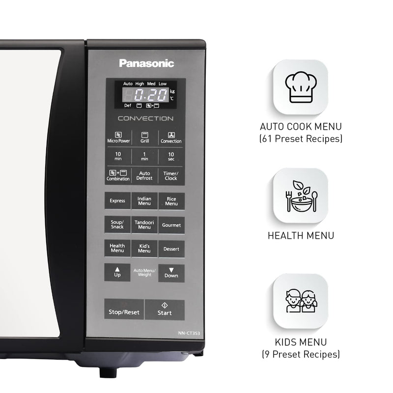 Panasonic 23L Convection Microwave Oven(NN-CT353BFDG,Black Mirror, 360° Heat Wrap, Magic Grill)