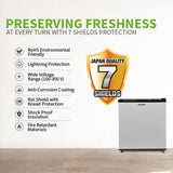 SHARP 50L 2 Star Mini Direct Cool Single Door Refrigerator |Japan 7 Shield Protection|Toughened Glass shelves (Metal Silver, SJ-MRW055N3-PSS)