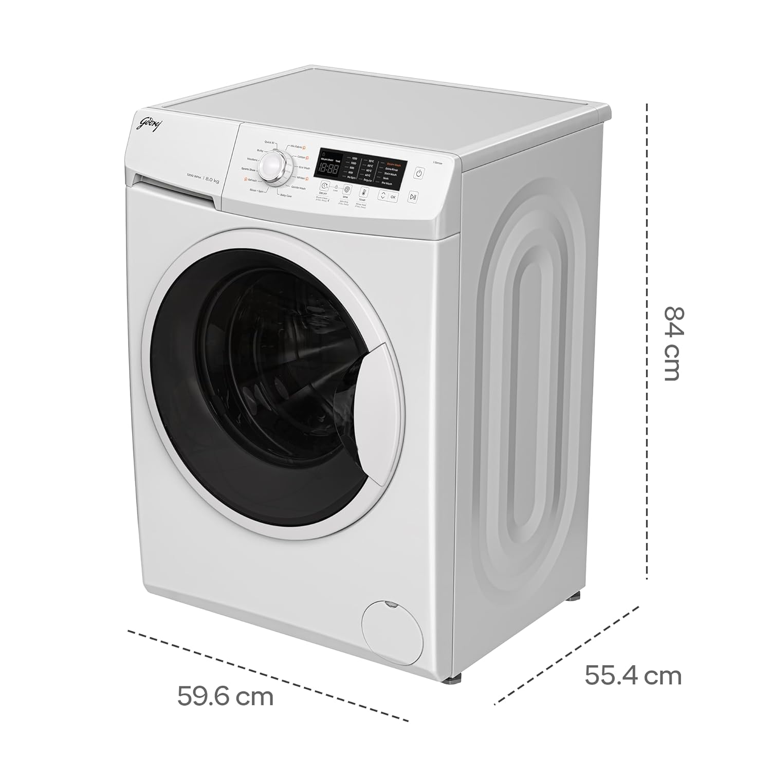 Godrej 8 Kg 5 Star I-Sense Technology Fully-Automatic Front Load Washing Machine (WFEON CRS 8012 5.0 FKEDM GLWH, Inbuilt Heater, Glacial White)