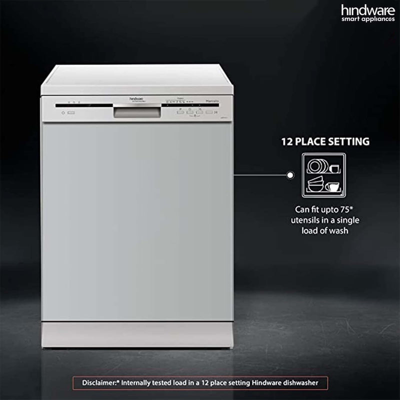 Hindware Smart Appliances Marcelo 12 Place Settings Auto-Clean Dishwasher With 6 Wash Programs & Half Load Function (DW100003) (Silver)