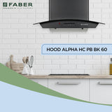 Faber 60 cm 1100 hr AutoClean Curved Glass Kitchen Chimney HOOD ALPHA IN HC PB FL BK 60 Filterless technology Push Button Black