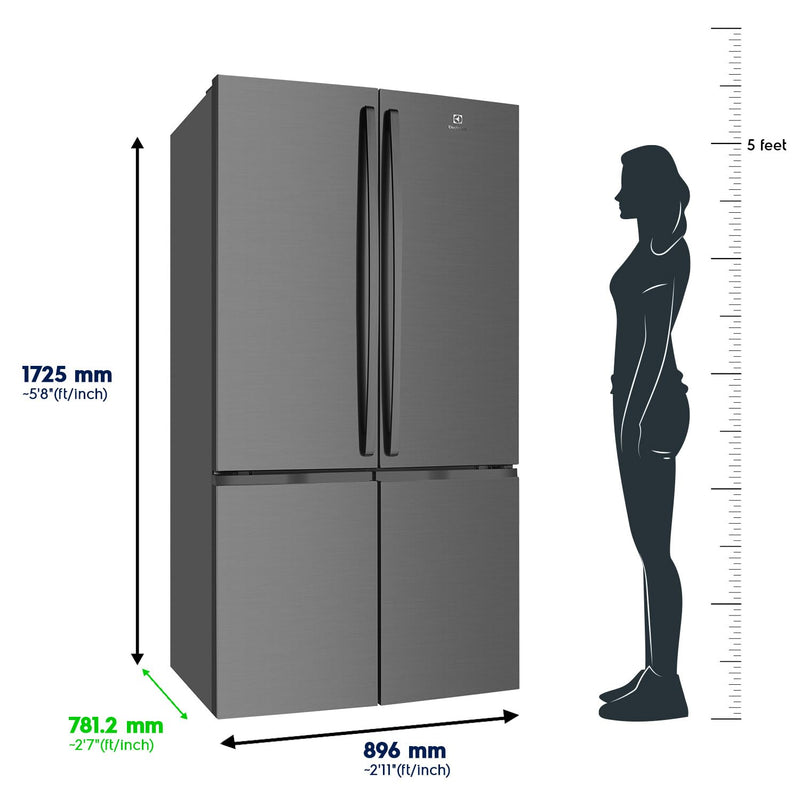Electrolux 600L Frost Free Inverter French Door Refrigerator, TasteLockPlus Technology, FlexStor, Matte Dark Grey Stainless Steel, UltimateTaste 700, EQE6000A-B | Open Box like New |