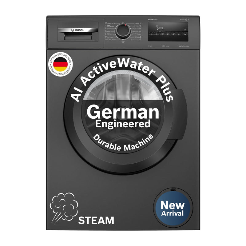 Bosch 9Kg, 5 Star, AntiStain & AI Active Water+ Fully-Automatic Front Loading Washing Machine (WGA2420SIN, Iron Steam Assist, Steam with Antibacteria, Allergy Plus, In-Built Heater