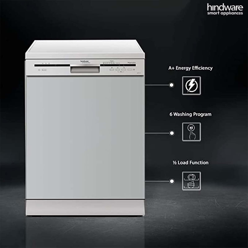 Hindware Smart Appliances Marcelo 12 Place Settings Auto-Clean Dishwasher With 6 Wash Programs & Half Load Function (DW100003) (Silver)