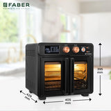 Faber Air Fryer Oven 25L, Digital Control, Bake Tray, SS Wire Tray&Basket, Crumb Tray, Rotisserie Kit|15 Preset Auto Program|Roast,Fry,Toast,Defrost|Convection Function|FAO 25L 15F BK|1700 W Black