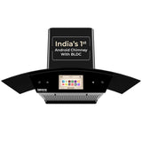 Beyond Appliances Asteria 90cm BLDC Auto Clean Kitchen Chimney | 1800 CMH Suction | Filterless | Curved Glass | Smart Screen & Speakers | Touch Control | Black(ASTERIA BLDC 90/BA-CR-AS-AD-BL-90-CH)
