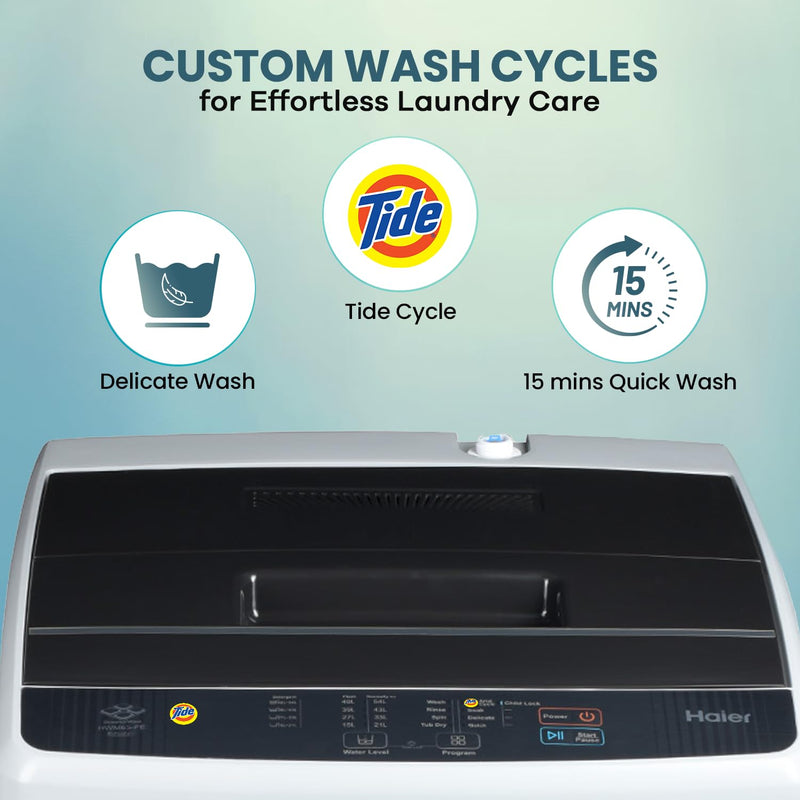 Haier 6 kg 5 Star Oceanus Wave Drum Washing Machine Fully Automatic Top Load (HWM60-AE, Moonlight Silver)