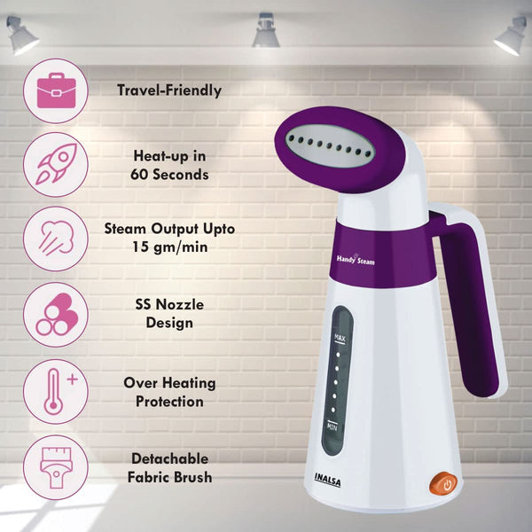 INALSA Handheld Garment Steamer Handy Steam | 600-Watt | | Auto shut off protection| Kills 99.9%* Bacteria