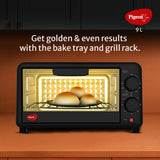 Pigeon Oven Toaster Grill (12381) 9 Liters OTG Without Rotisserie for Oven Toaster and Grill for Grilling and Baking Cakes (Grey)