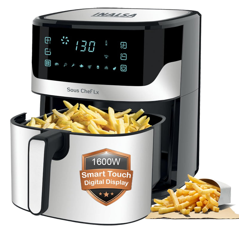 INALSA Air Fryer for Home 6.5L Capacity-1600 W with Digital Control and 8 Preset Function|Quick Heat Circulation Variable Temp. Control,Baking,Grilling, Air Frying,Roasting up to 6