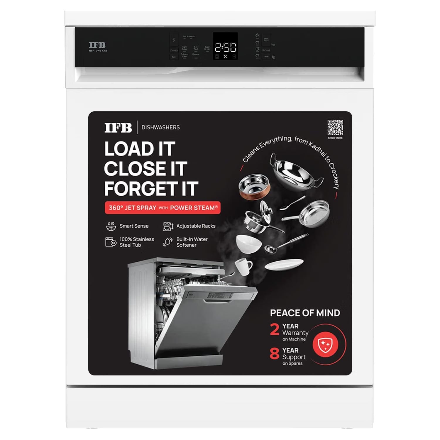 IFB Neptune FX2 14 Place Settings Hot water wash Free Standing Dishwasher (White, In Built Heater with Active Steam Drying)
