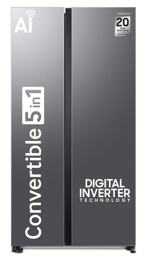 Samsung 653 L 3 Star Frost Free Double Door Convertible 5in1 Digital Inverter Side By Side AI Enabled Smart Refrigerator with WiFi RS76CG8003S9HL Silver Refined Inox 2024 Model