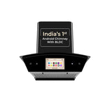 Beyond Appliances Asteria 60cm Auto Clean Kitchen Chimney | 1800 CMH Suction | Filterless | Curved Glass | Smart Screen & Speakers | Touch Control | Black Finish,ASTERIA BLDC-60 BASC-AABL60-JD-003 / BA-CR-AS-AD-BL-60-CH
