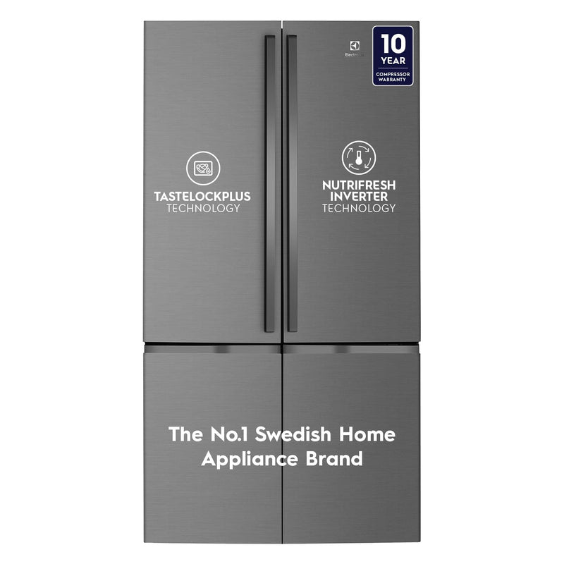 Electrolux 600L Frost Free Inverter French Door Refrigerator, TasteLockPlus Technology, FlexStor, Matte Dark Grey Stainless Steel, UltimateTaste 700, EQE6000A-B | Open Box like New |
