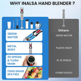 INALSA Nutri Blender with Hand Blender Attachment|1800W DC Motor|20 Speed Control + Turbo Speed|Chopping, Whisking,Frothing & 2Ready To Go Bottles|SS Blades & Rod|2 Yr Warranty|1800 Blend N Go