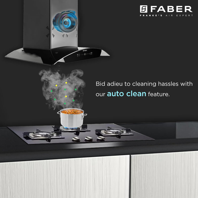 Faber Fully Automatic Autoclean Smart Chimney with Odour Sensor 75cm|Hood Stella 3D IN HC SC FL BK 75