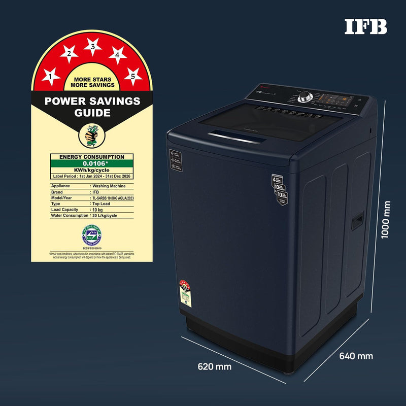 IFB 10 kg 5 Star with DeepClean Technology, PowerSteam, AI Powered,Aqua Energie Fully Automatic Top Load Washing Machine with In-built Heater Grey, Black (TL-S4RBS 10.0 KG AQUA)
