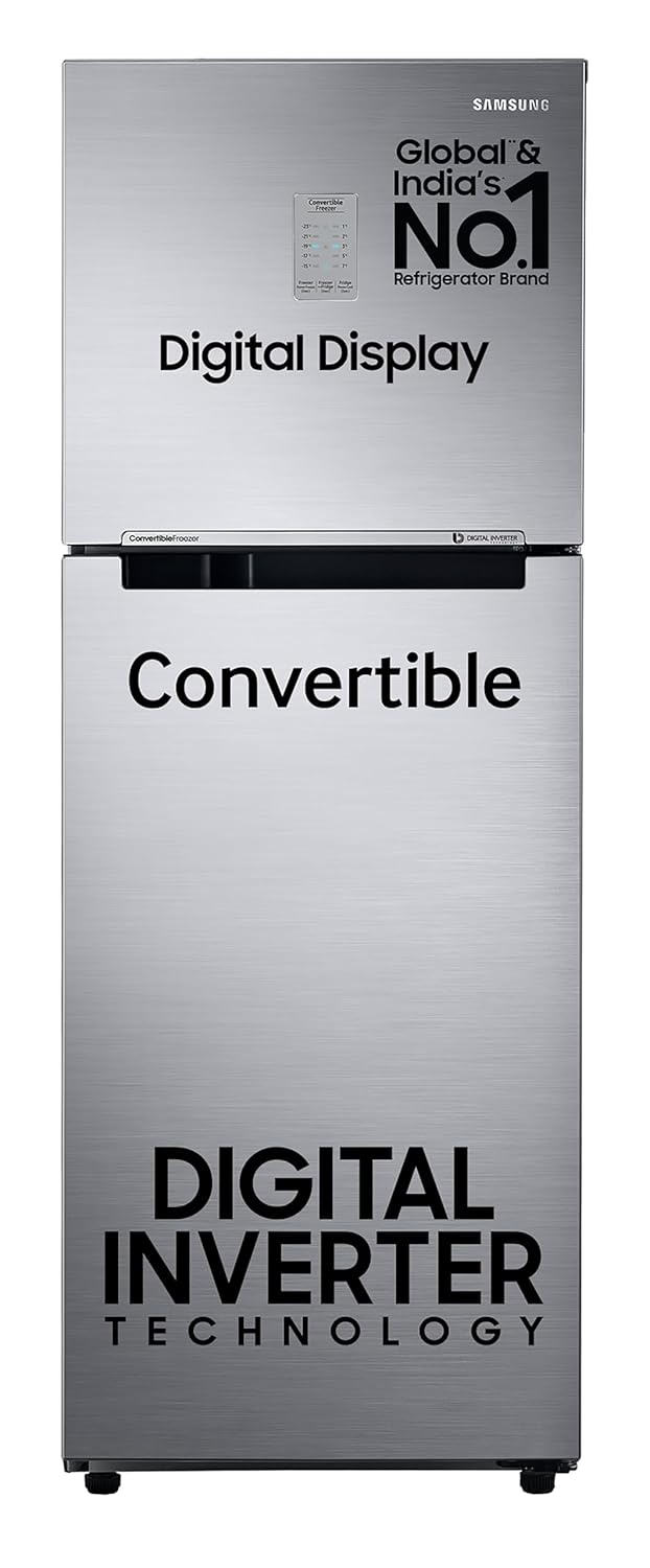 Samsung 236 L, 3 Star, Convertible, Digital Inverter with Display Frost Free Double Door Refrigerator (RT28C3733S8/HL, Silver, Elegant Inox)