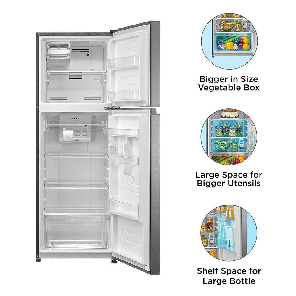 Midea 233 L 2 Star Frost Free Convertible, Real Inverter Double Door Refrigerator (MDRT324FGI50, Crystal Silver)