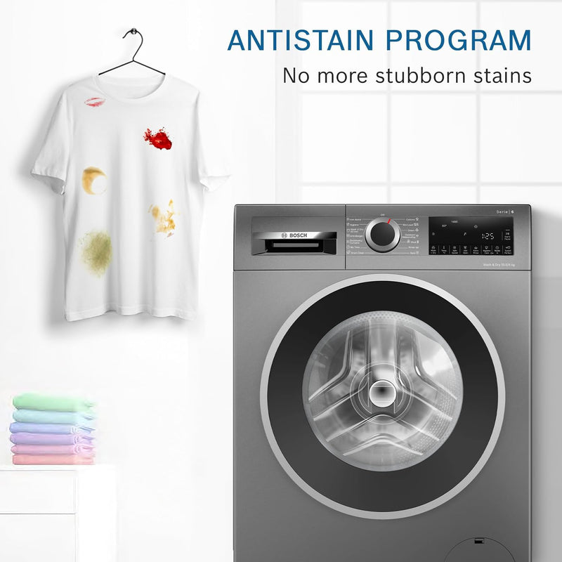 Bosch 10.5/6 KG Inverter Fully Automatic Front Load Washer Dryer (2025 Model, WNA2E4UCIN, 1400 RPM, 14 Wash Programs, LED touch display, Wash & Dry in 60 Mins, Cast Iron Grey)