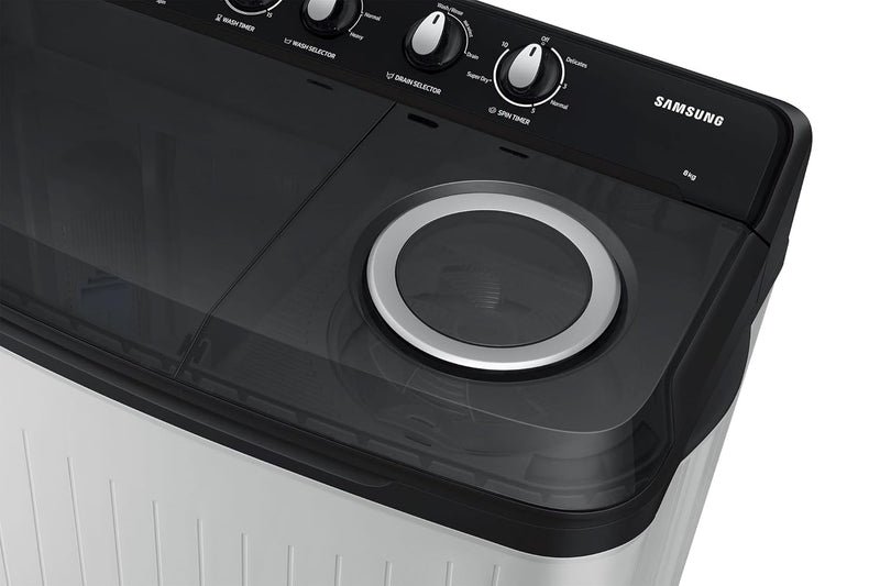Samsung 8 kg, 5 star, Semi-Automatic Top Load Washing Machine (WT80C4200GG/TL, Air Turbo Drying, Light Gray)