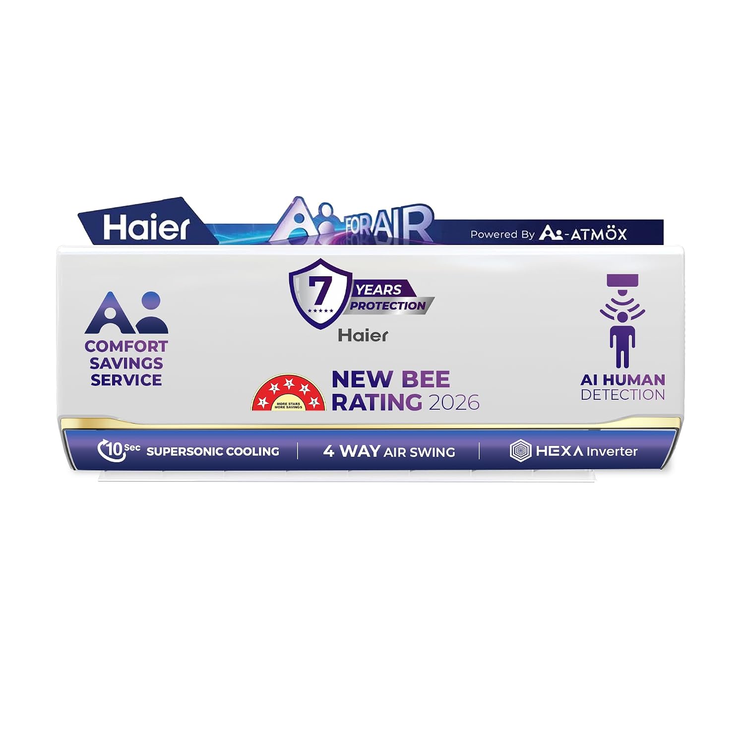 Haier Desert Rose 1.8 Ton 5 Star, New star rated, Wi-Fi HEXA Inverter Smart Split AC (AI Cooling, Energy Saving & Self-Clean, Human Detection, Copper, 4-way, Cools in 10 Sec at 60°C)-HSA20DSD-GAI5NB-I