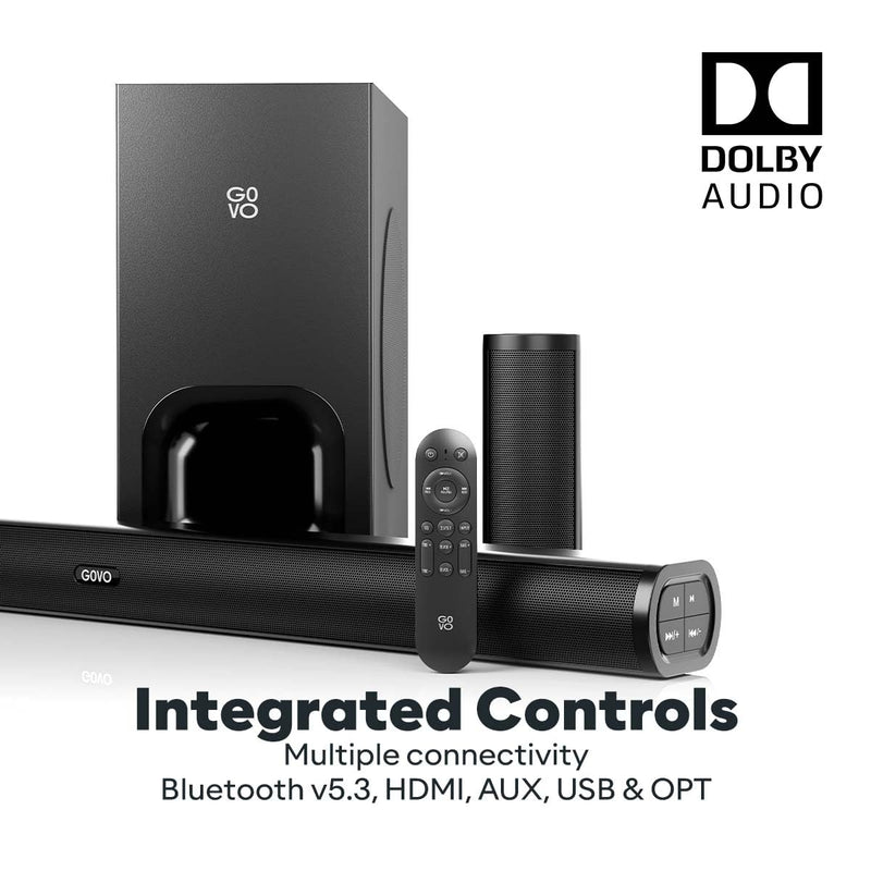 GOVO GoSurround 990 Dolby Digital | 525W Sound bar, 5.1 Channel Home Theatre, 6.5" Wireless subwoofer and Satellite Speakers, HDMI, Opt, AUX, USB & Bluetooth, 3 Equalizer Modes, LED Display (Black)