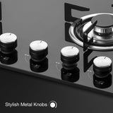 KAFF Built-in Hob/Hobtop 4 Burners, Auto Electric Ignition Glass Top, 60 CM, Italian Burner, Enamelled Matt Finish, Easy Grip Knobs, 8 MM Thick Toughened Glass Black(NE4B60GFX)