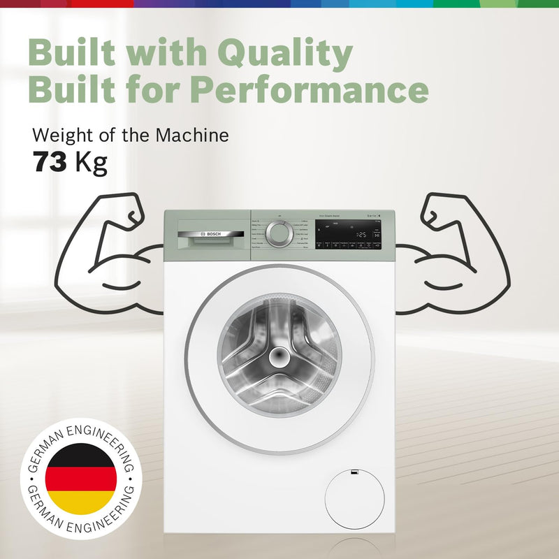 Bosch 10 kg, 5-Star, AI Active Water+, Anti Stain, Iron Steam Assist, Anti Tangle, Fully-Automatic Front Loading Washing Machine (WGA254ZJIN, Reload Function, In-Built Heater, Autumn Green)