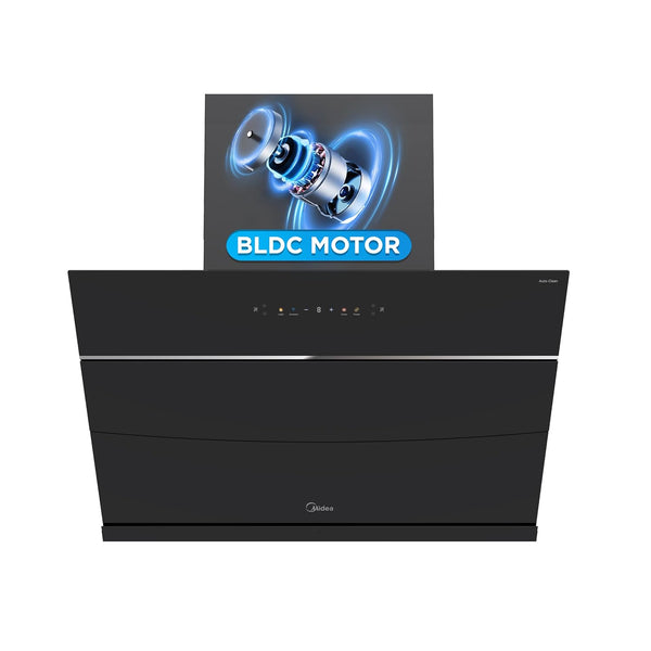 Midea 90 cm 1800 m3/hr BLDC, Filter-less, Wi-Fi enabled, intelli- Autoclean, 9 speed kitchen Chimney with 3 Yrs Product and 12 Yrs Motor Warranty, Free Installation Kit (Magnus Auto Clean), Black