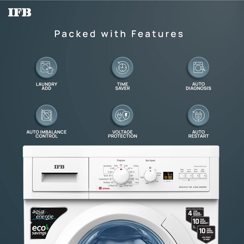 IFB 6 Kg 5 Star Fully Automatic Front Load Washing Machine 2X Power Steam (DIVA PLUS VXS 6008)