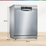 Bosch 14 Place Setting Dishwasher with Intensive Kadhai Program, 70 Degree Hot water wash, 3-Stage Adjustable Upper Rack, No Pre-Rinse, Intensive Zone (SMS46KI03I, Silver, Glass Protection Technology)