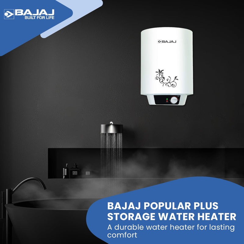 Bajaj Popular Plus 15L Storage Water Heater For Home|Star Rated Geyser For Bathroom|Special Inner Tank Coating|Waterproof Tech For Longer Product Life|Ensures 20% More Hot Water*|White