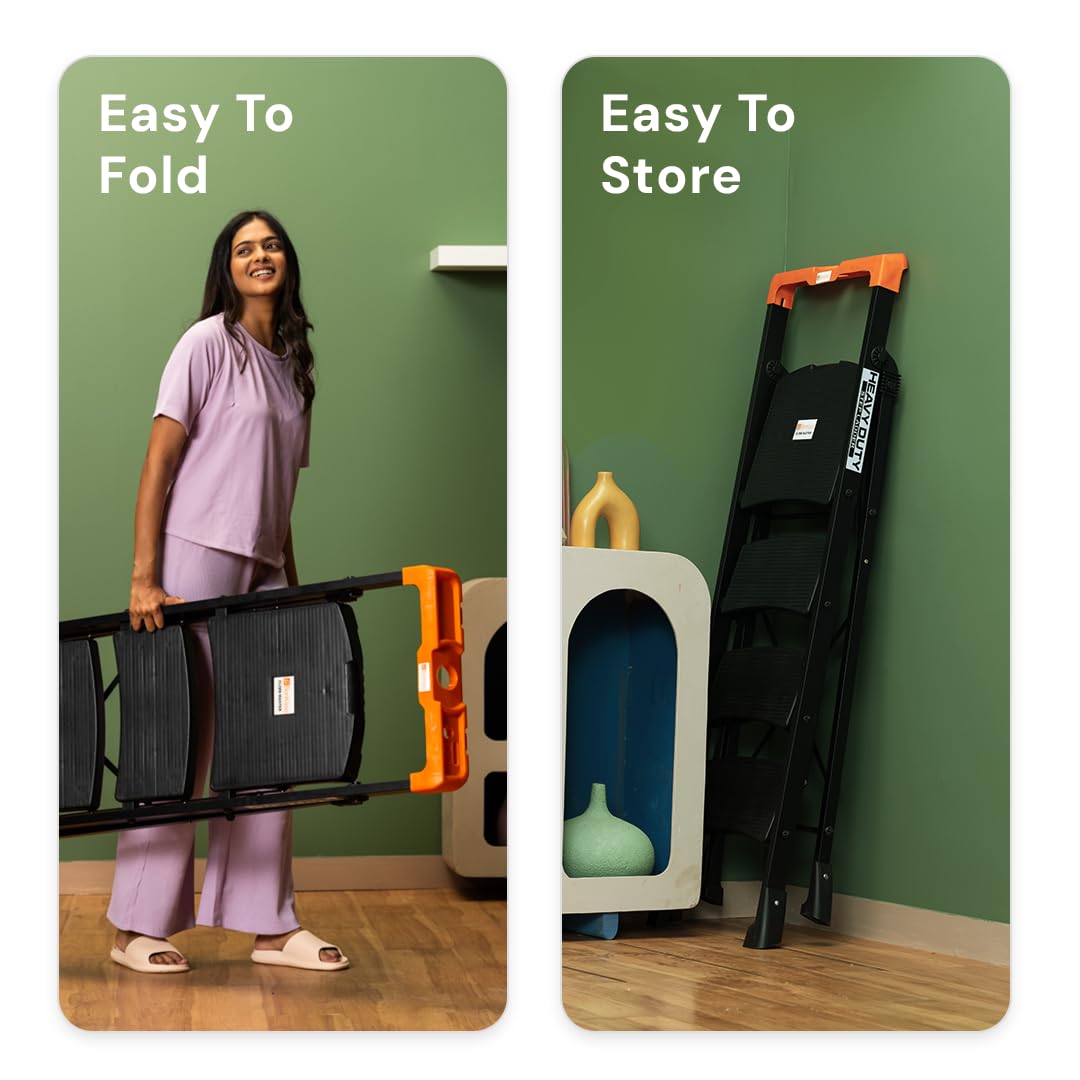 Bonkaso Alloy Steel Climb Master 7-Step Foldable Heavy Duty Ladder for Home, Indoor and Outdoor Purpose with Anti-Slip and Advanced Locking System - (