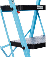 amazon basics - Foldable Step Ladder with Tool Tray, Safety-Clutch Lock, Ribbed Steps, Anti-Skid Rubber Shoes, 6 Steps (Iron Ladder, Black & Blue)