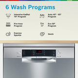 Bosch 15 Place Setting (fits up to 80 utensils) Free-Standing Dishwasher for Indian Utensils | Hygiene+ & Intensive Kadhai Program (SMS46KI03I, Silver Inox, Inbuilt Heater, Removes 99.9% Germs)