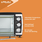 Bajaj 2000TM 20Ltr Oven Toaster Griller (20L OTG) 1400 Watts Oven For Kitchen Grilling, Baking, Toasting & Rotisserie,Transparent Glass Door,Temperature & Timer Control ,Black