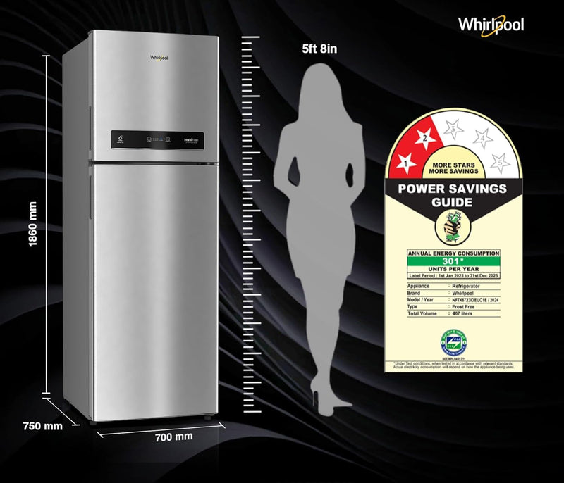 Whirlpool 467L 2star IntelliFresh Convertible Inverter Frost Free Double Door Refrigerator (IF INV CNV 515 ALPHA STEEL-Z, 2s)