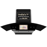 Beyond Appliances Asteria 90cm BLDC Auto Clean Kitchen Chimney | 1800 CMH Suction | Filterless | Curved Glass | Smart Screen & Speakers | Touch Control | Black(BA-CR-AS-AD-BL-90-CH)